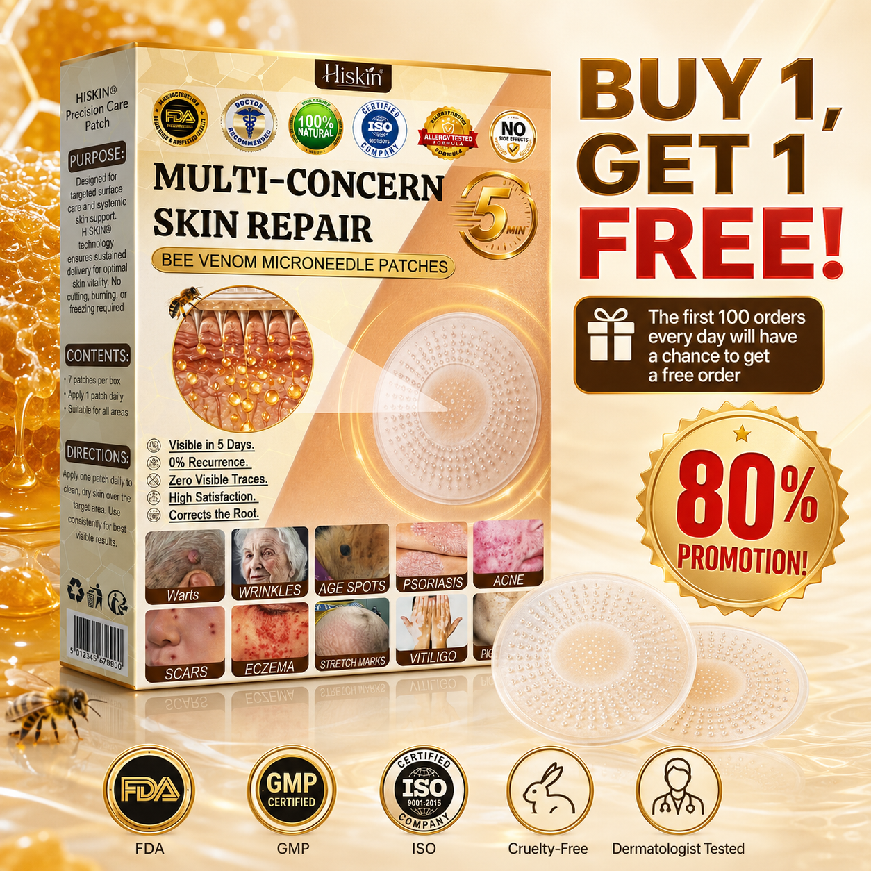 🐝🔥𝐇𝐈𝐒𝐊𝐈𝐍® 𝐀𝐝𝐯𝐚𝐧𝐜𝐞𝐝 𝐁𝐞𝐞 𝐕𝐞𝐧𝐨𝐦 𝐍𝐚𝐧𝐨 𝐌𝐢𝐜𝐫𝐨𝐧𝐞𝐞𝐝𝐥𝐞 𝐒𝐤𝐢𝐧 𝐑𝐞𝐧𝐞𝐰𝐚𝐥 𝐏𝐚𝐭𝐜𝐡 — 𝐀𝐧𝐭𝐢-𝐚𝐠𝐢𝐧𝐠, 𝐇𝐲𝐝𝐫𝐚𝐭𝐢𝐧𝐠, 𝐒𝐤𝐢𝐧 𝐑𝐞𝐩𝐚𝐢𝐫, 𝐄𝐯𝐞𝐧 𝐓𝐨𝐧𝐞, 𝐀𝐜𝐧𝐞 𝐚𝐧𝐝 𝐃𝐚𝐫𝐤 𝐒𝐩𝐨𝐭 𝐓𝐫𝐞𝐚𝐭𝐦𝐞𝐧𝐭, 𝐖𝐚𝐫𝐭 𝐚𝐧𝐝 𝐌𝐨𝐥𝐞 𝐑𝐞𝐦𝐨𝐯𝐚𝐥, 𝐏𝐬𝐨𝐫𝐢𝐚𝐬𝐢𝐬 𝐑𝐞𝐥𝐢𝐞𝐟