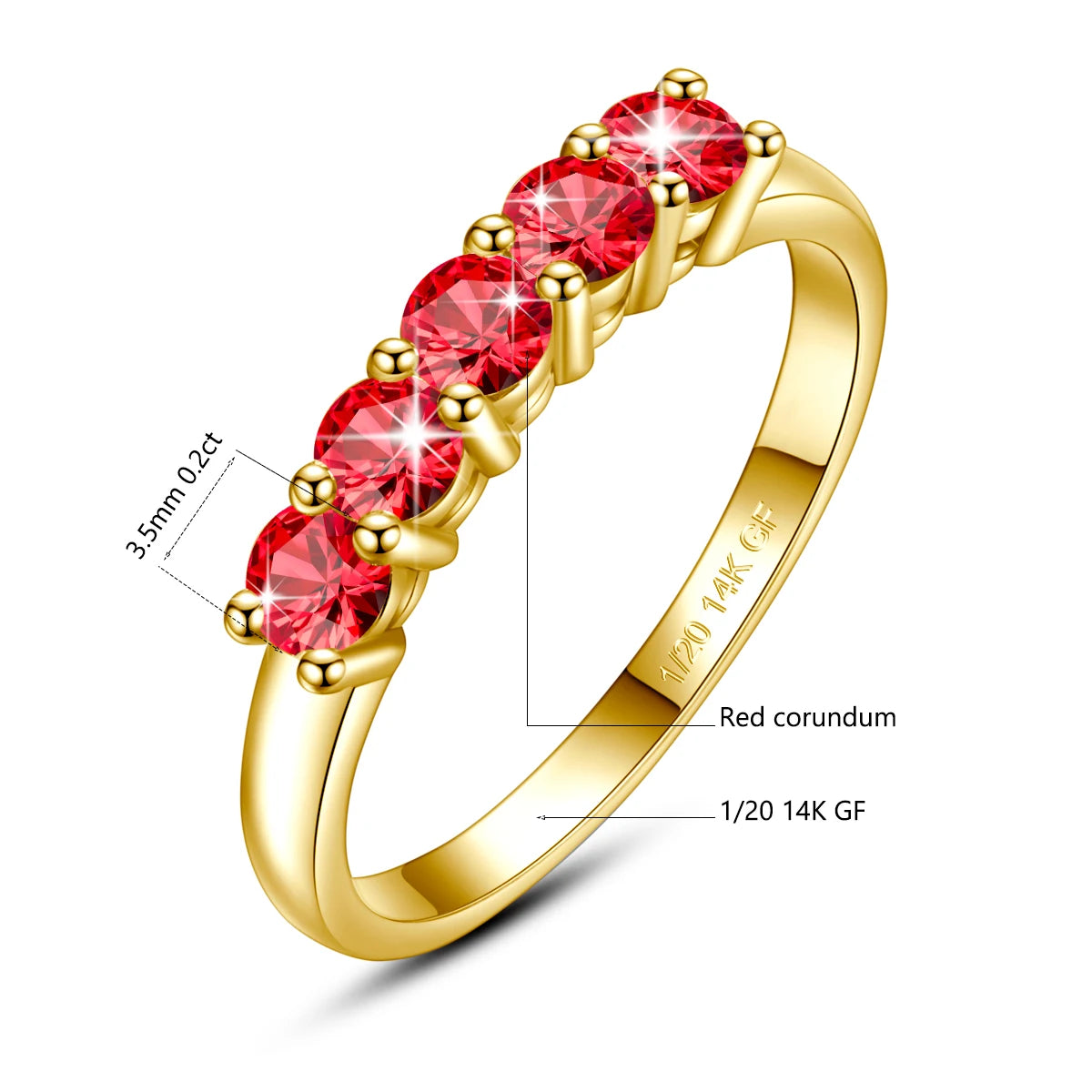Real 14K Gold Filled Stacking Ring Five Stone Moissanite Wedding Band Finger Jewelry Accessories Anti fading Waterproof